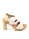 Ragazza Leder Damen Sandalen mit Chunky hohem Absatz Platinum