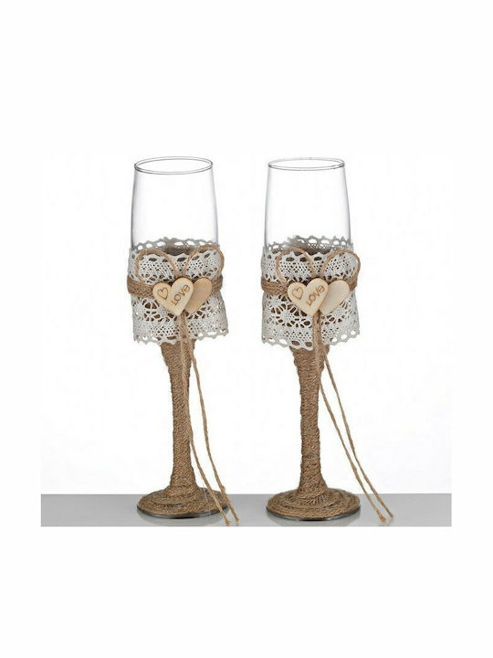 Mpoutlas Love Champagne Glasses for Wedding made of Crystal 2pcs