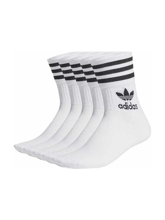 Adidas Solid Mid Cut Αθλητικές Κάλτσες Λευκές 5 Ζεύγη