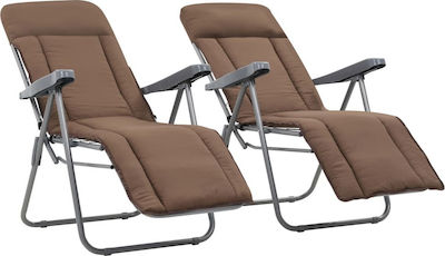 vidaXL Lounger-Armchair Beach with Recline 5 Slots Brown Set of 2pcs