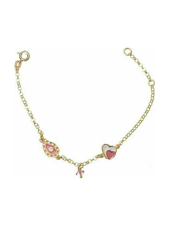 Children's bracelet made of gold plated silver with heart and eye