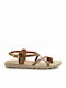 Fantasy Sandals Lolita S406 Leather Women's Flat Sandals In Tabac Brown Colour