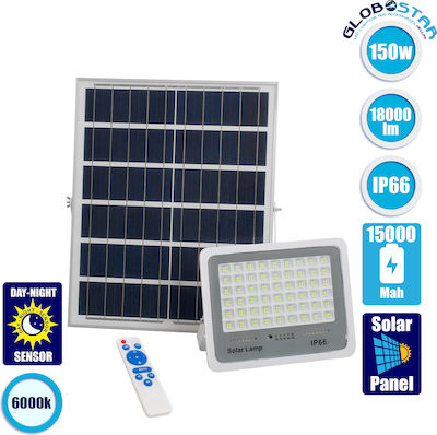 GloboStar Wasserdicht Solar LED Flutlicht 150W Kaltweiß 6000K mit Fotoküttaro und Fernbedienung IP66