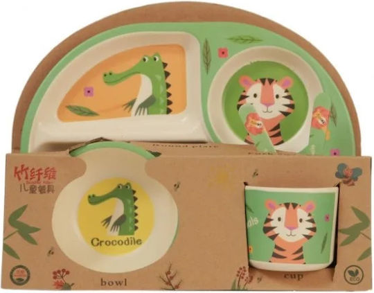 Fiko Feeding Set Crocodile & Tiger made of Bamboo Green 5pcs