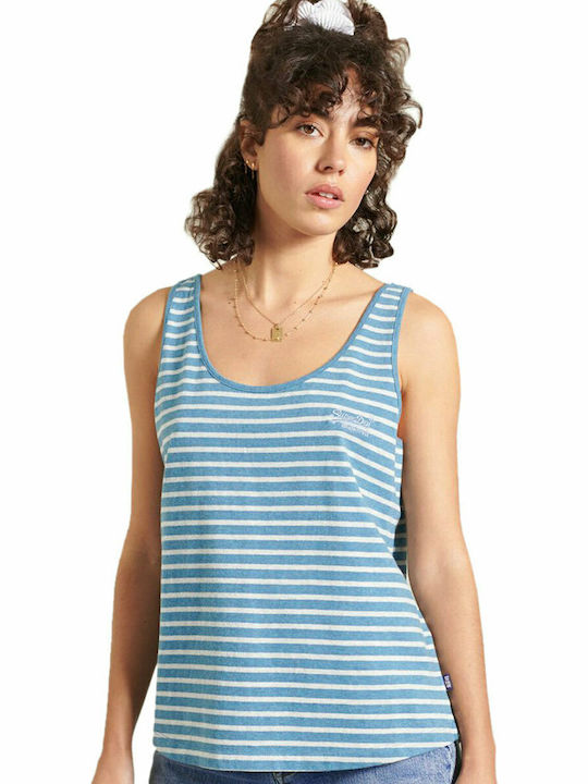 Superdry Orange Label Classic Women's Summer Blouse Cotton Sleeveless Striped Blue Bottle Marl