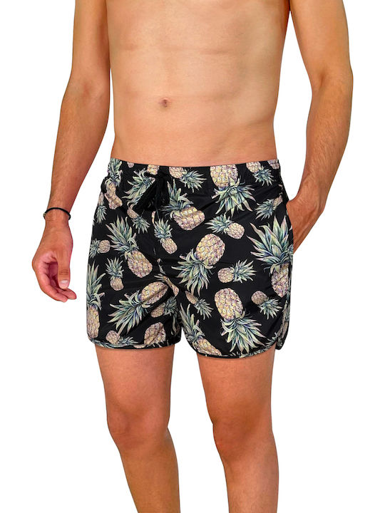 Pineapple Men's Swimwear Shorts Black with Patterns