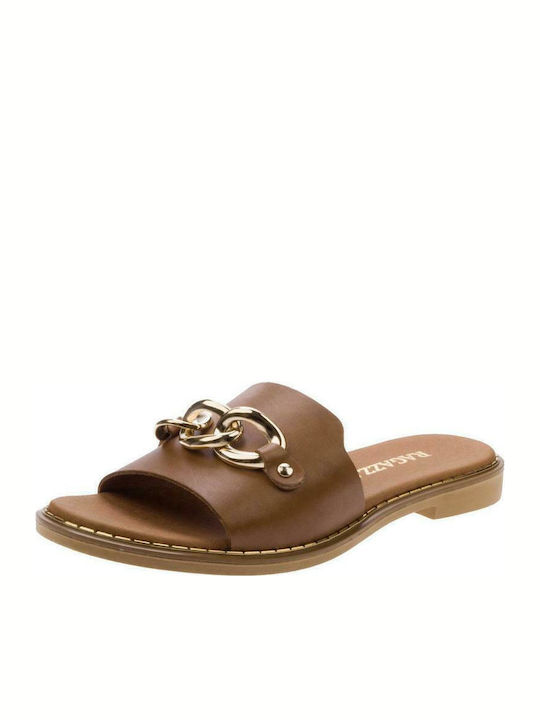 Leather Women's Flat Sandals Anatomic in Tabac Brown Color