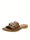 Leather Women's Flat Sandals Anatomic in Tabac Brown Color