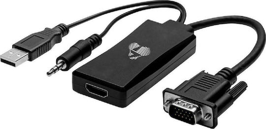 Powertech Конвертор HDMI мъжки към 3.5mm / USB-A / VGA женски Черен 1бр CAB-H142