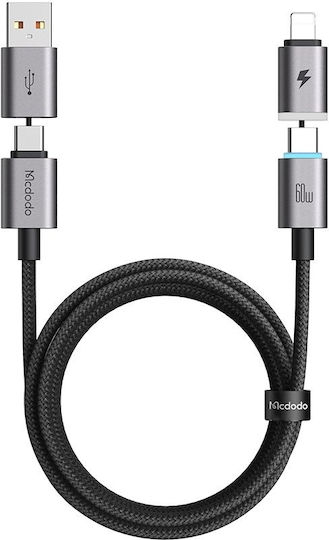 Mcdodo Cablu USB Braided Magnetic La Lightning Și Type-C Negru 1.2m CC-6560