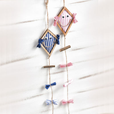 Christening Favor with Decorative Item Κρεμαστός Χαρταετός Pink made of Wood