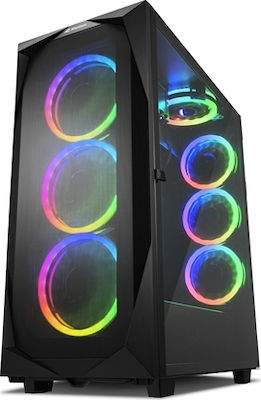 Sharkoon REV300 Gaming Full Tower Κουτί Υπολογιστή με Πλαϊνό Παράθυρο και RGB Φωτισμό Μαύρο