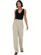 Damen Hoch tailliert Stoff Hose Beige