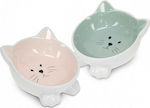Navaris Cat Bowls With Ears Ceramic Cat Bowl for Food & Water Multicolour 2τμχ