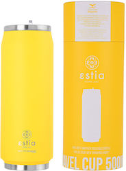 Estia Travel Cup Save The Aegean Glas Thermosflasche Rostfreier Stahl BPA-frei Burnt Yellow 500ml mit Stroh