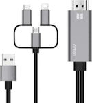Onten OTN-7537A Cable HDMI male - Lightning male / MHL / USB-C male / micro USB Male 1.8m Γκρι