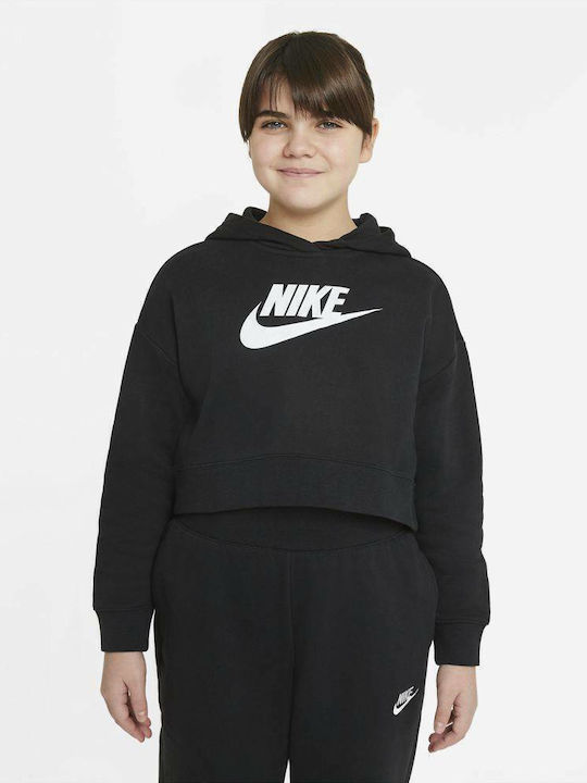 Nike Παιδικό Φούτερ Cropped με Κουκούλα Μαύρο S...