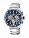 Festina Ανδρικό Ρολόι 45mm Χρονογράφος Μπαταρίας με Ασημί Μεταλλικό Μπρασελέ