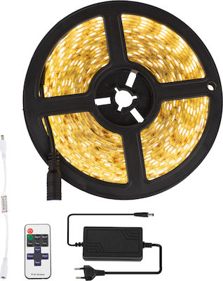 GloboStar Αδιάβροχη Ταινία LED Τροφοδοσίας 12V με Θερμό Λευκό Φως Μήκους 5m και 60 LED ανά Μέτρο Σετ με Τηλεχειριστήριο και Τροφοδοτικό Τύπου SMD5050