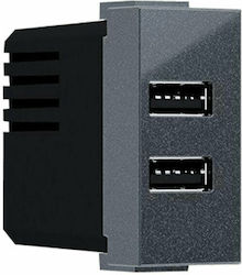 Aca Modys Χωνευτή Πρίζα με 2 Θύρες USB Γκρι