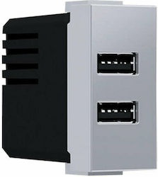 Aca Modys Χωνευτή Πρίζα με 2 Θύρες USB Ασημί