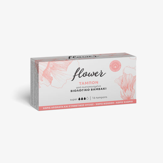 Flower Ταμπόν Cotton από Βιολογικό Βαμβάκι για Κανονική Ροή 16τμχ