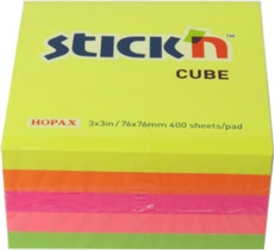Stick'N Autocolante Hârtii de Notițe în Cub 400 Foi 7.6x7.6buc Neon