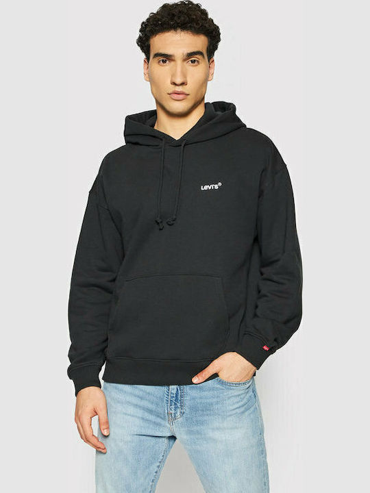 Red Tab Sweatshirt with Hood Black
