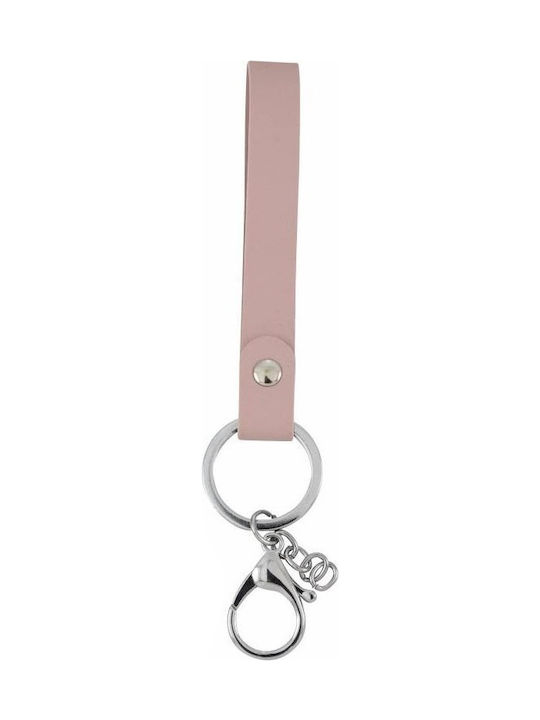 Handmade keyring with hoop and pink leatherette (tatu moyo) 6233-001