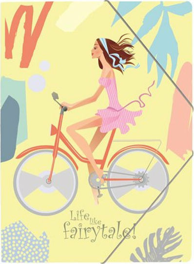 A&G Paper Folder with Rubber Band for Paper A4 Yellow 29012 Fairytale Bike