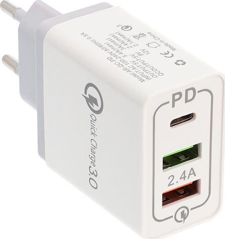 Lamtech Φορτιστής Χωρίς Καλώδιο με 2 Θύρες USB-A και Θύρα USB-C 15W Power Delivery / Quick Charge 3.0 Λευκός (LAM022001)