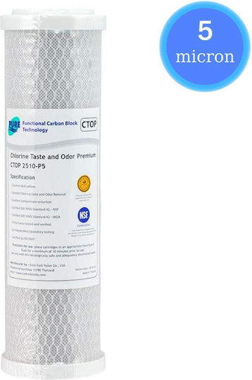 Pure Ersatz-Wasserfilter für die Arbeitsplatte und unter der Arbeitsplatte aus Aktivkohle 10" CTOP 2510-05 5 μm (Mikrometer)