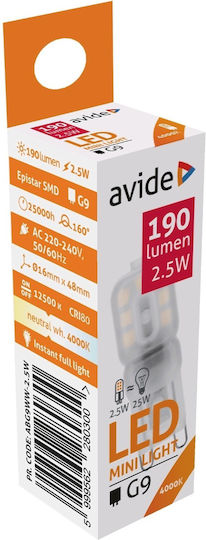 Avide ABG9NW-2.5W Λάμπα LED 2.5W για Ντουί G9 Φυσικό Λευκό 190lm