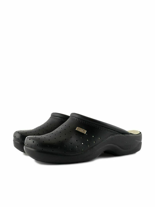 Saniflex 641-10 Women's Leather Anatomic Clogs Black