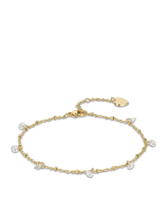 Luca Barra Gold Plated Stainless Steel Anklet with Zircon 21cm