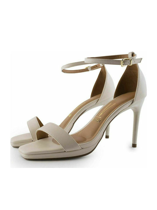 Vizzano Women's Sandals 6432-100 with Ankle Strap Beige with Thin High Heel 6432.100