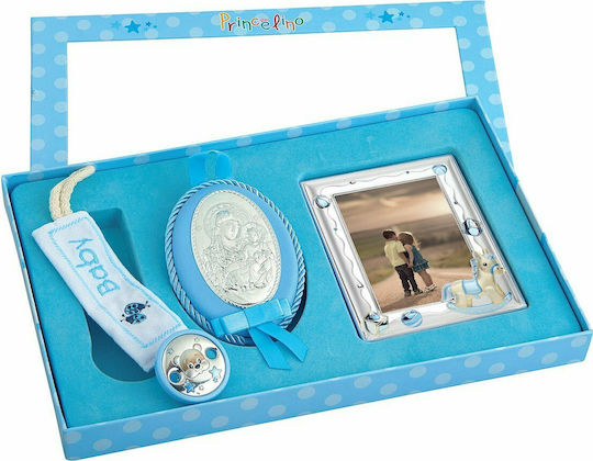 Prince Silvero Frame with Religious Icon made of Silver for Boy 3pcs