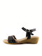 3014 Women's Leather Ankle Strap Platforms Black