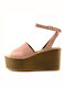 Juliet Dunn 076 Women's Leather Ankle Strap Platforms Pink