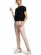 MOE M493 Women's High-waisted Cotton Trousers with Elastic in Straight Line Pink MOE493