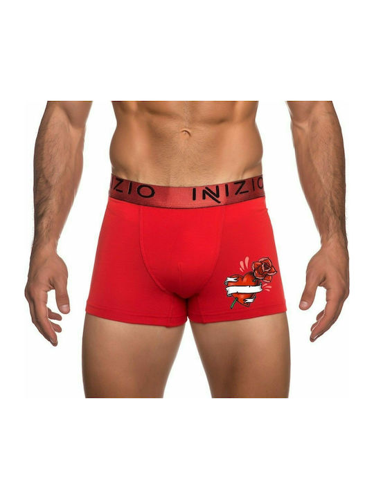 Inizio Men's Boxer Red with Patterns