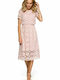 MOE M405 Midi Summer Evening Dress with Lace Pink