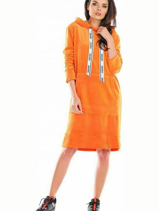 Awama Midi Dress with Hood Orange