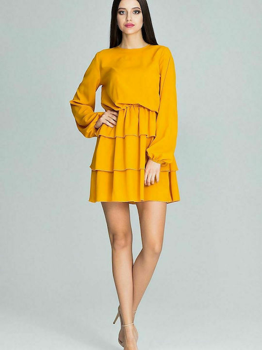 Figl M601 Mini Dress with Ruffle Yellow 116346