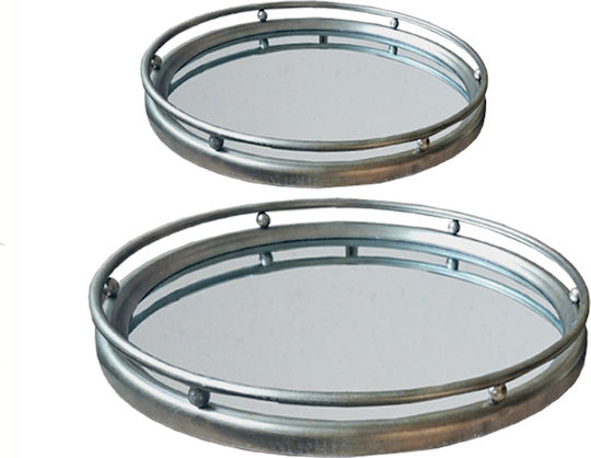 Art et Lumiere Metallic Round Decorative Tray with Mirror Silver 38x38cm 2pcs