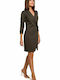 Stylove All Day 3/4 Sleeve Wrap Mini Shirt Dress with V Neck Khaki , Regular Fit S217 141951