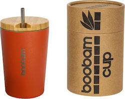 Boobam Cup Glass Thermos Stainless Steel Orange 350ml with Straw 23085391