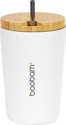 Boobam Cup Glass Thermos Stainless Steel White 350ml with Straw 20726095
