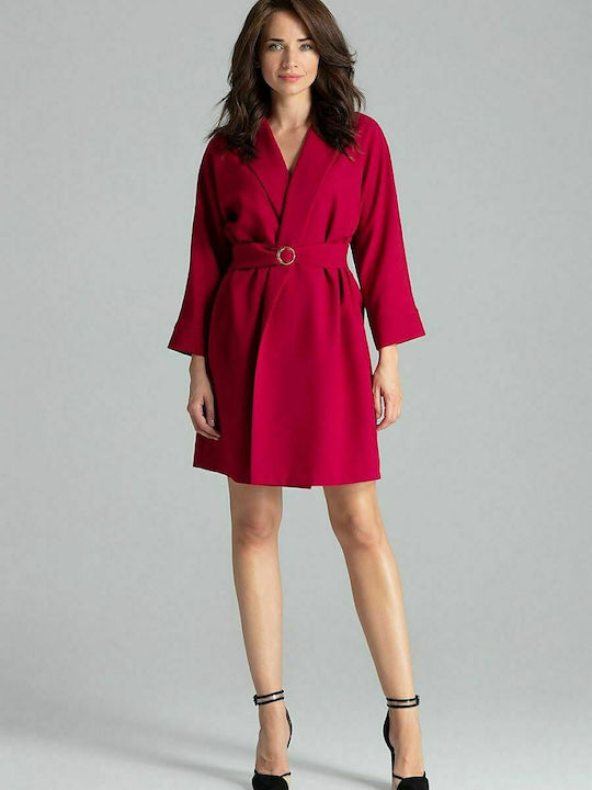 Lenitif L058 Mini Dress Long Sleeve Wrap Red