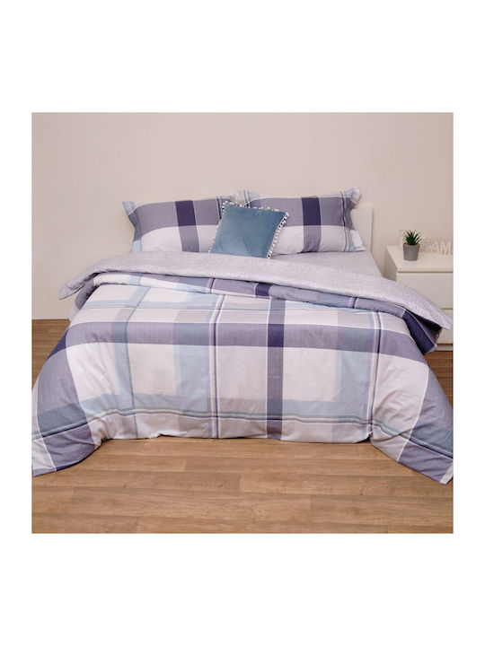 Viopros Duvet Cover Set Cotton Satin Queen with 2 Pillowcases 220x240 Cooper Blue